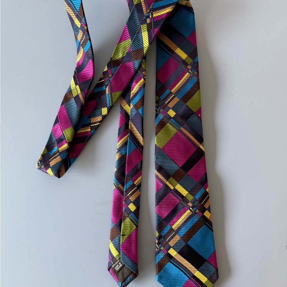 Duchamp Vibrant Plaid Tie in Pink, Blue, and Green